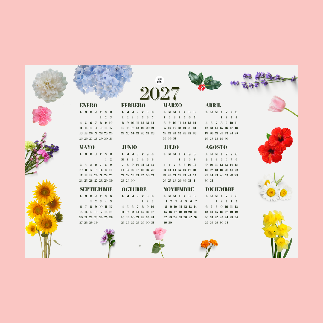 Calendario Anual 2027 A4 Flores