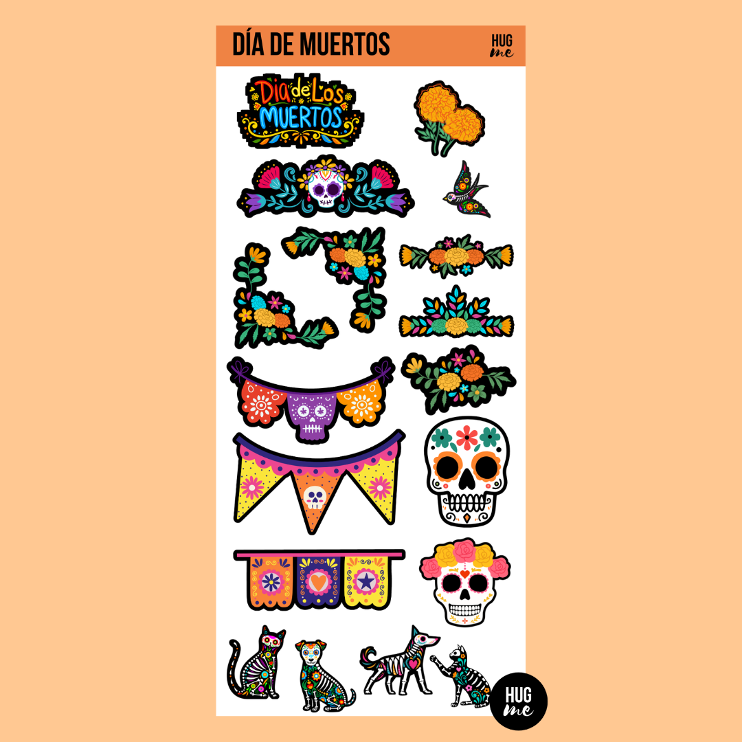 Hoja pegatinas Día de Muertos