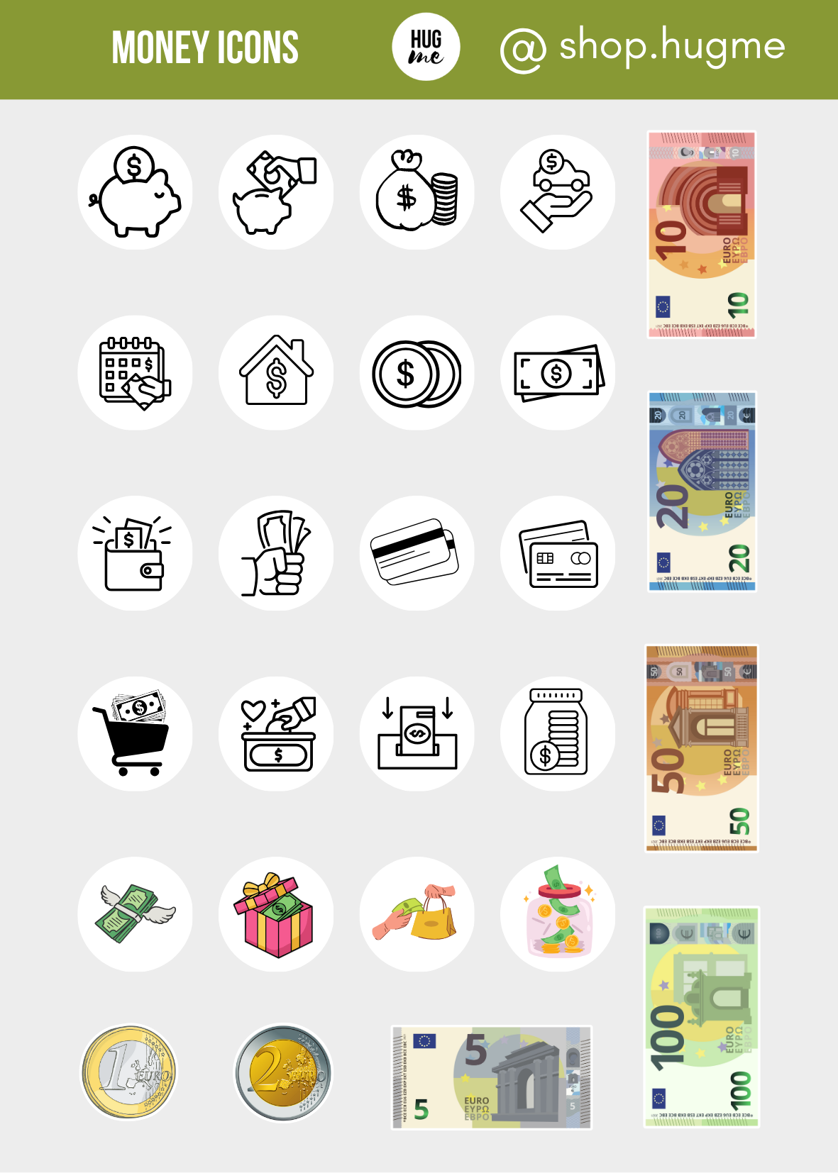 Hoja Pegatinas Icons Money