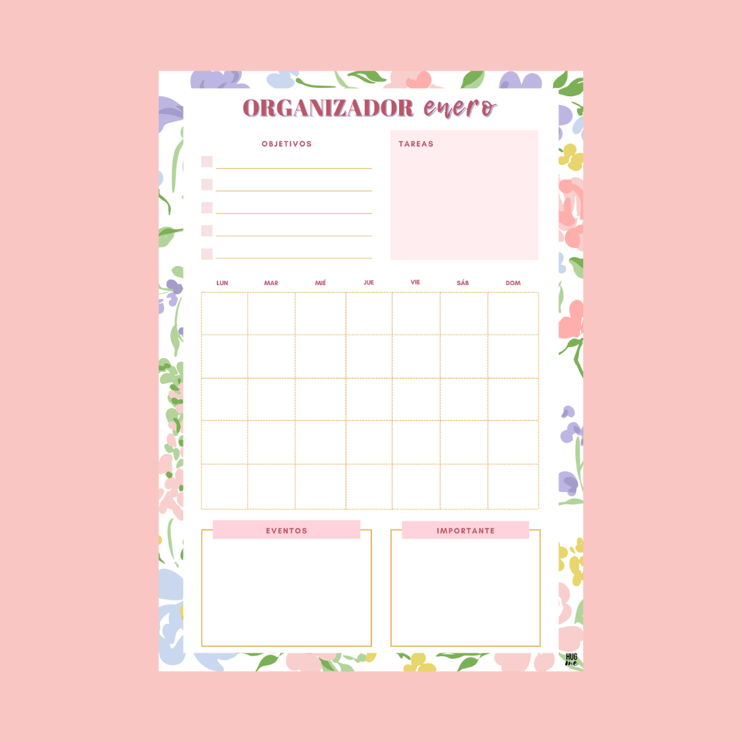 Planificador mensual Floral